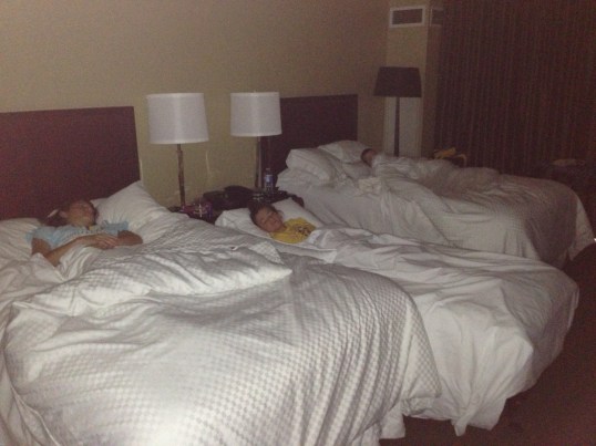 This is how we do hotel rooms (and this is us down two kids and one Sheepdog)