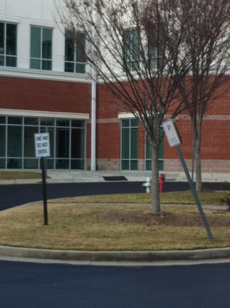 This is a mark that I left on one of the schools when I may or may not have backed my truck into a No Parking sign.